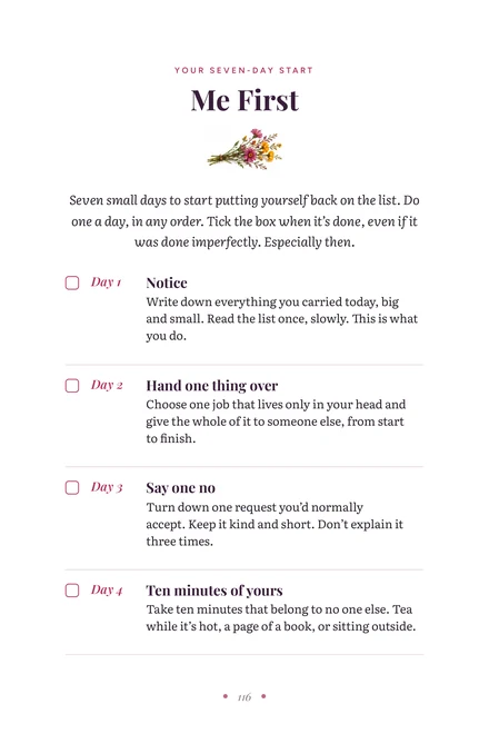 Page 116: Me First: your seven-day start